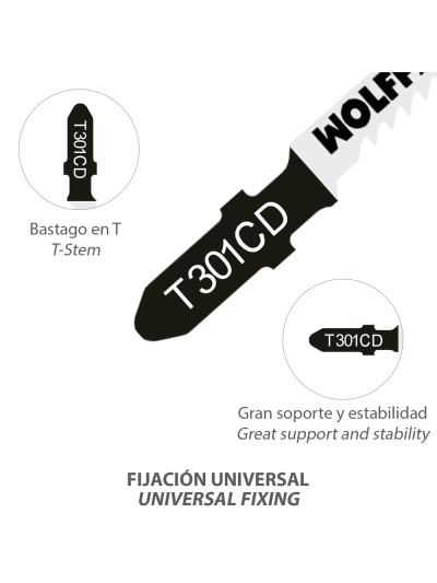 Hojas Larga Sierra Calar Para Madera Corte Medio 5 Piezas. Hoja Cromo Vanadio 58. Vastago T Universal