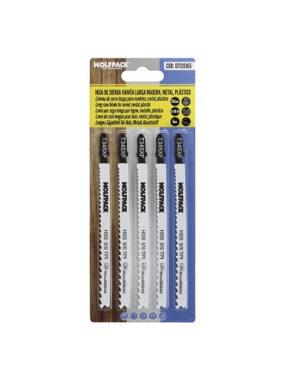 Hoja Larga Sierra Calar Para Madera / Metal / Plástico Corte Medio/Grueso 5 Piezas. Hoja Cromo Vanadio 58. Vastago T Universal.