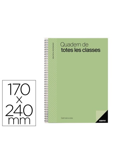 Cuaderno de todas las clases profesorado addittio 256 paginas dia pagina color verde 170x240 mm catalan