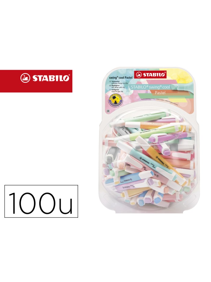 Rotulador stabilo fluorescente fino swing cool pastel bombonera de 100 unidades colores surtidos Rotulador stabilo fluorescente fino swing cool pastel bombonera de 100 unidades colores surtidos