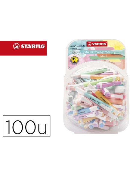 Rotulador stabilo fluorescente fino swing cool pastel bombonera de 100 unidades colores surtidos