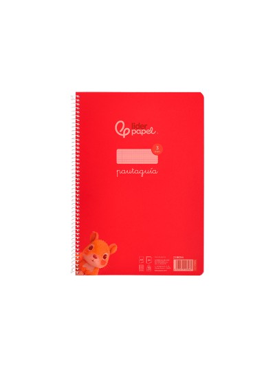 Cuaderno espiral liderpapel din a4 pautaguia tapa plastico80h 90gr cuadro pautado 3mm con margen color rojo