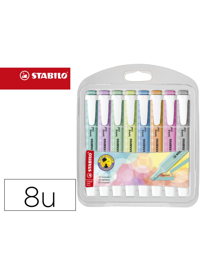 Rotulador stabilo fluorescente fino swing cool pastel estuche de 8 unidades colores surtidos Rotulador stabilo fluorescente fino swing cool pastel estuche de 8 unidades colores surtidos
