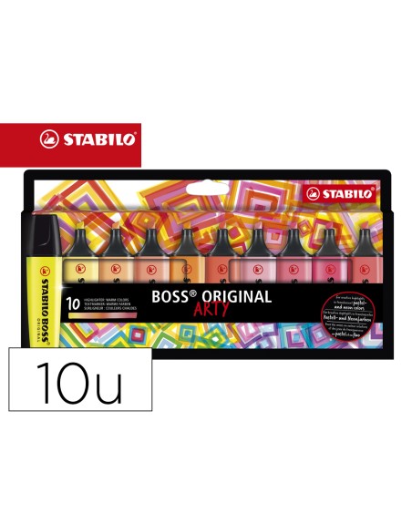 Rotulador stabilo boss fluorescente 70 arty line colores calidos estuche carton de 10 unidades colores