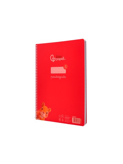Cuaderno espiral liderpapel din a4 pautaguia tapa plastico80h 90gr cuadro pautado 3mm con margen color rojo