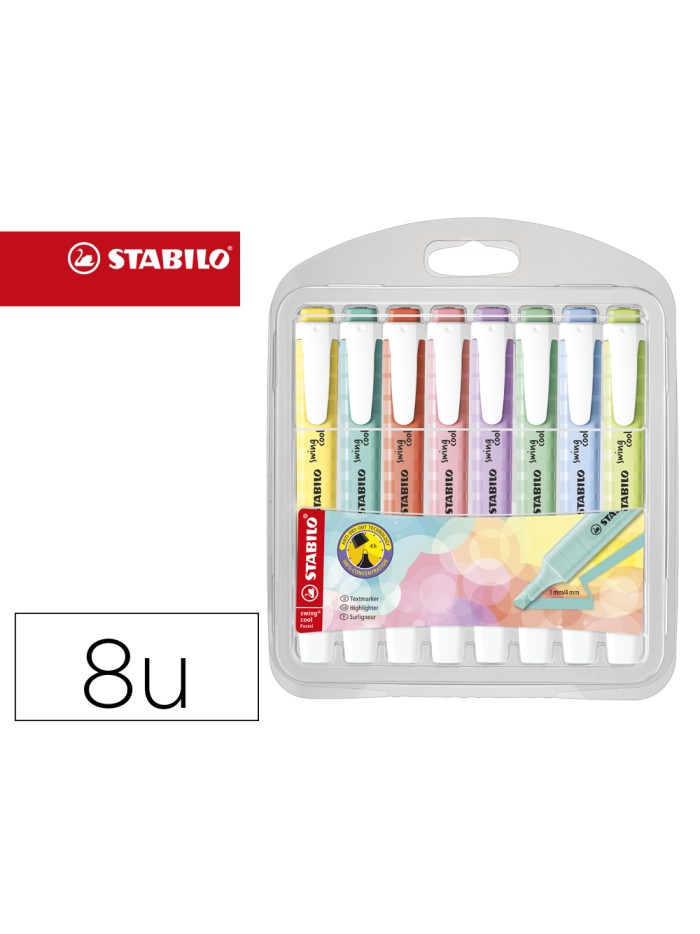 Rotulador stabilo fluorescente fino swing cool pastel estuche de 8 unidades colores surtidos Rotulador stabilo fluorescente fino swing cool pastel estuche de 8 unidades colores surtidos