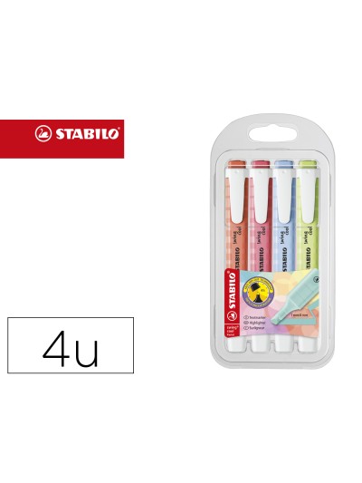 Rotulador stabilo fluorescente fino swing cool pastel estuche de 4 unidades colores surtidos