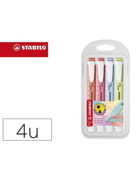 Rotulador stabilo fluorescente fino swing cool pastel estuche de 4 unidades colores surtidos