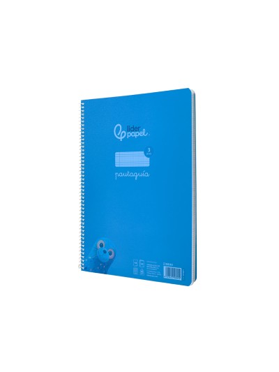 Cuaderno espiral liderpapel din a4 pautaguia tapa plastico 80h 90gr cuadro pautado 3mm con margen color azul