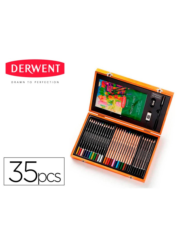 Estuche de pintura derwent academy madera lapices de colores 35 piezas Estuche de pintura derwent academy madera lapices de colores 35 piezas