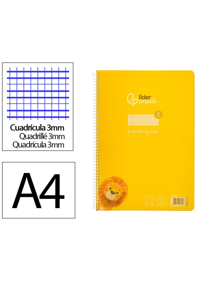 Cuaderno espiral liderpapel din a4 pautaguia tapa plastico 80h 90gr cuadro pautado 3mm con margen color amarillo Cuaderno espiral liderpapel din a4 pautaguia tapa plastico 80h 90gr cuadro pautado 3mm con margen color amarillo