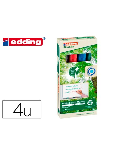 Rotulador edding 28 para pizarra blanca ecoline 90% reciclado bolsa 4 colores surtidos punta redonda 1,5-3