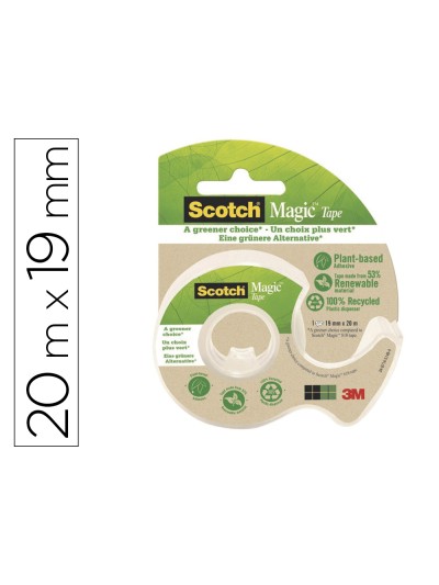 Cinta adhesiva scotch magic invisible 20 mt x 19 mm ecologica en miniportarrollo