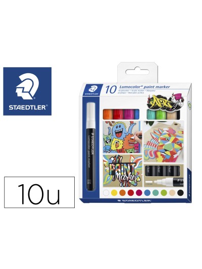 Rotulador staedtler tinta acrilica punta redonda 2,4 mm estuche de 10 unidades colores surtidos