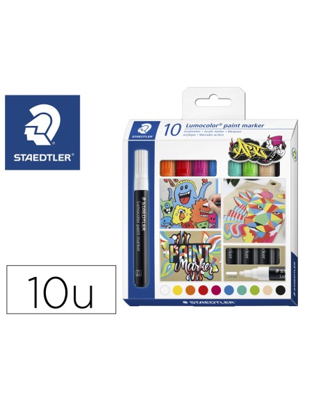 Rotulador staedtler tinta acrilica punta redonda 2,4 mm estuche de 10 unidades colores surtidos