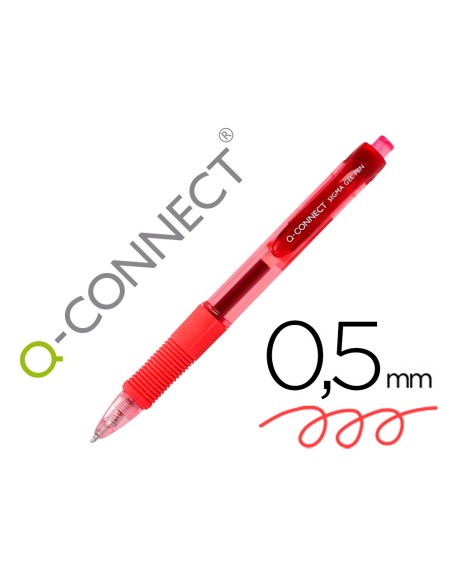 Boligrafo q-connect sigma retractil con sujecion de caucho tinta gel 0,5 mm color rojo
