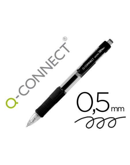 Boligrafo q-connect sigma retractil con sujecion de caucho tinta gel 0,5 mm color negro