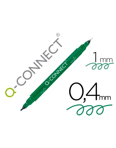 Rotulador q-connect marcador permanente doble punta color verde 0,4 mm y 1 mm
