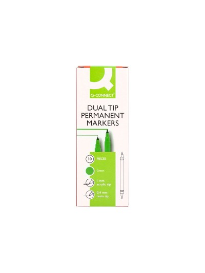 Rotulador q-connect marcador permanente doble punta color verde 0,4 mm y 1 mm