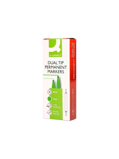 Rotulador q-connect marcador permanente doble punta color verde 0,4 mm y 1 mm