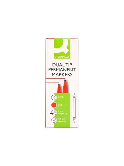 Rotulador q-connect marcador permanente doble punta color rojo 0,4 mm y 1 mm