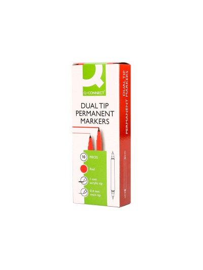 Rotulador q-connect marcador permanente doble punta color rojo 0,4 mm y 1 mm
