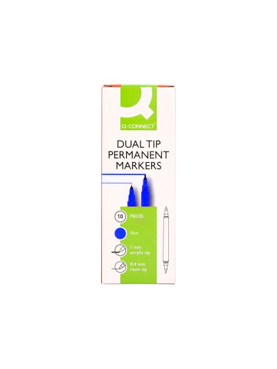 Rotulador q-connect marcador permanente doble punta color azul 0,4 mm y 1 mm