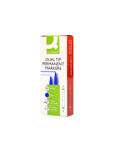 Rotulador q-connect marcador permanente doble punta color azul 0,4 mm y 1 mm