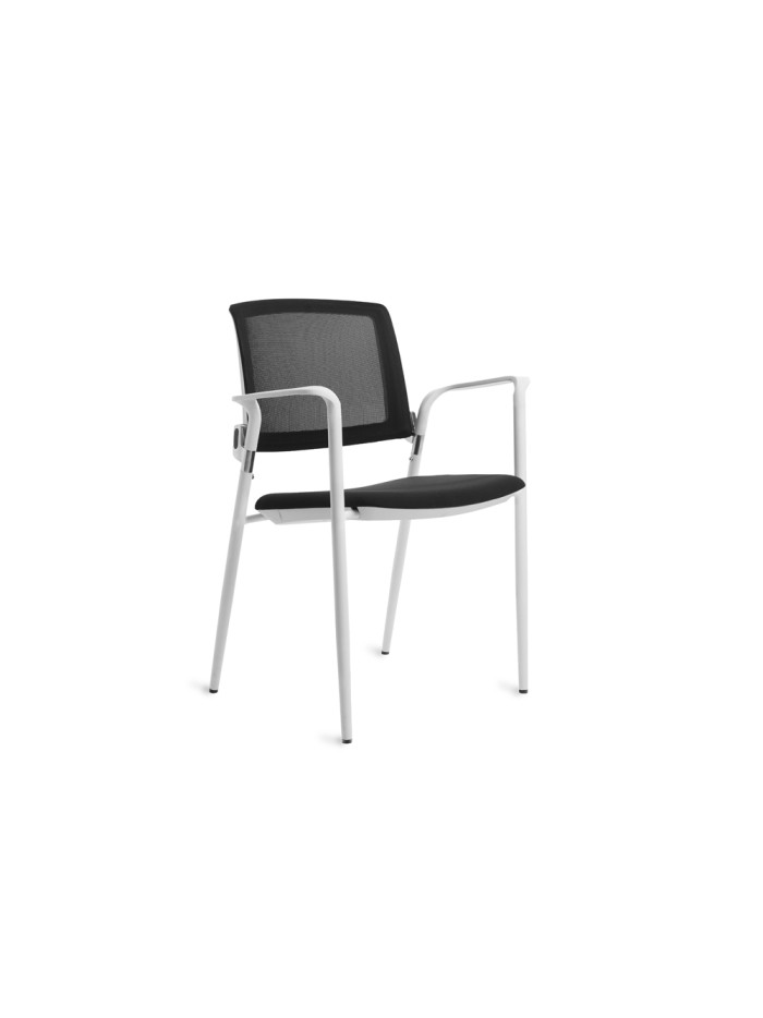 Silla rocada confidente brazos fijos estructura metalica blanca asiento tela ignifuga respaldo de malla Silla rocada confidente brazos fijos estructura metalica blanca asiento tela ignifuga respaldo de malla