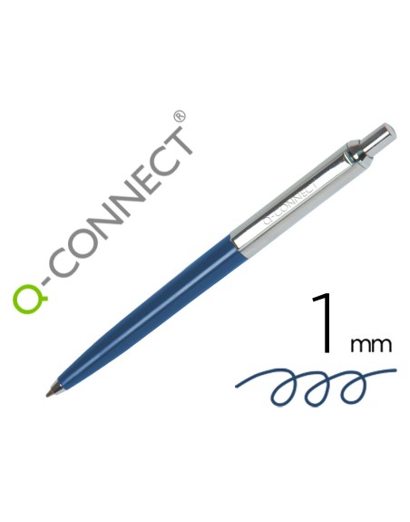 Boligrafo q-connect premium metalico retractil con clip color azul punta 1 mm