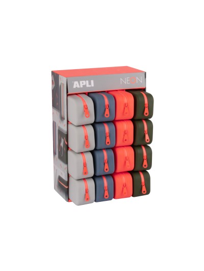 Bolso portatodo apli silicona rectangular 75x185x55 mm expositor de 16 unidades colores surtidos