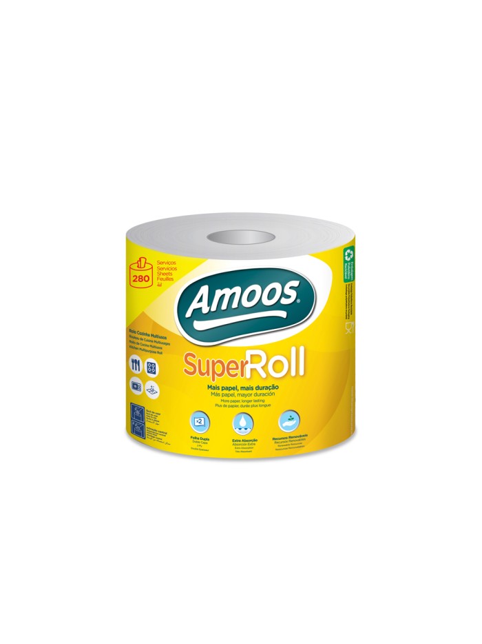 Papel multiuso amoos super roll 2 capas super absorvente color blanco rollo de 70 m Papel multiuso amoos super roll 2 capas super absorvente color blanco rollo de 70 m