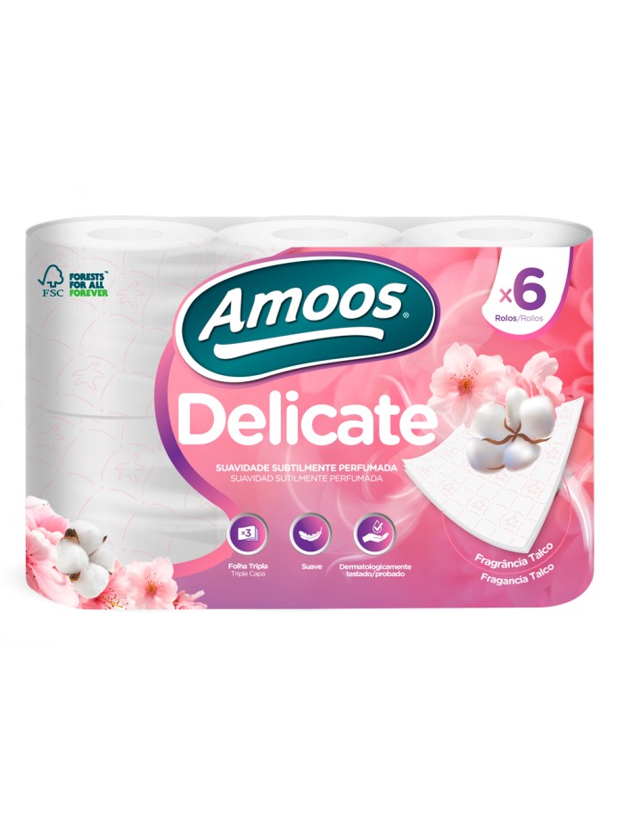 Papel higienico amoos delicate 3 capas color blanco paquete de 6 rollos 20 m Papel higienico amoos delicate 3 capas color blanco paquete de 6 rollos 20 m