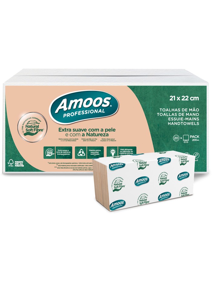 Toalla secamanos amoos professional naturally soft 2 capas pasta cruda 21x22 cm paquete de 200 unidades Toalla secamanos amoos professional naturally soft 2 capas pasta cruda 21x22 cm paquete de 200 unidades