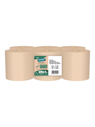 Papel secamanos amoos naturally soft 2 capas pasta cruda paquete de 6 rollos 125 m