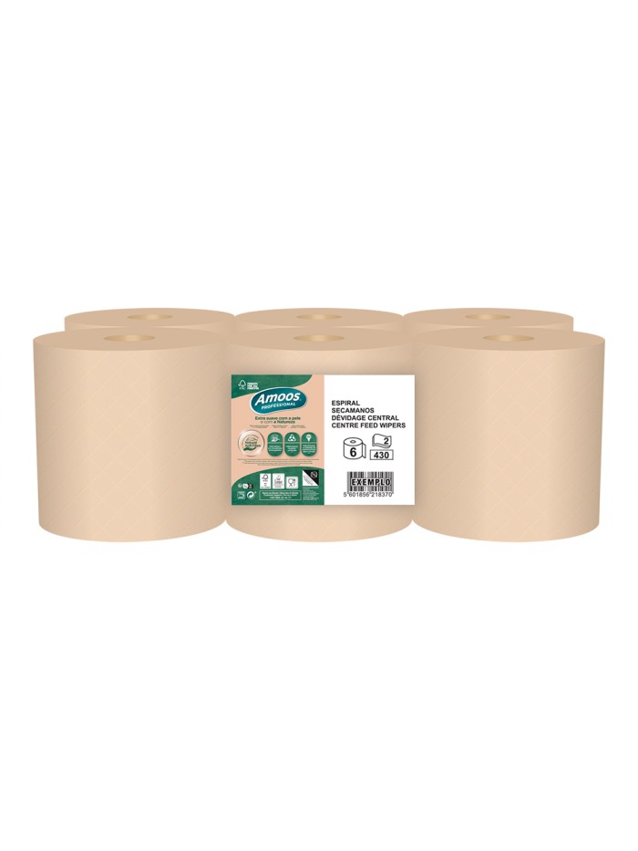 Papel secamanos amoos naturally soft 2 capas pasta cruda paquete de 6 rollos 125 m Papel secamanos amoos naturally soft 2 capas pasta cruda paquete de 6 rollos 125 m