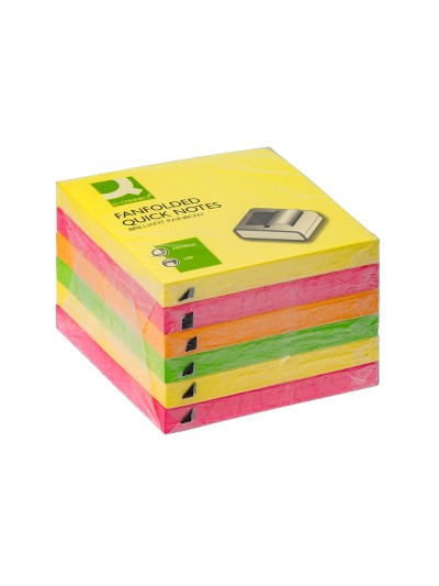 Bloc de notas adhesivas quita y pon q-connect 76x76 mm colores neon surtidos zig-zag