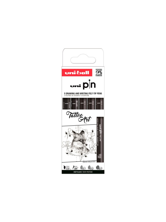 Rotulador uniball pin tattoo art color negro blister de 5 unidades Rotulador uniball pin tattoo art color negro blister de 5 unidades