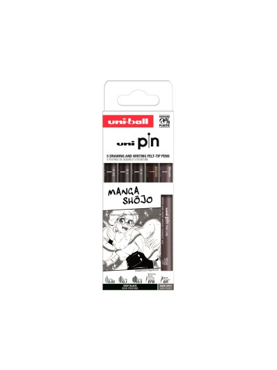Rotulador uniball pin manga shojo color negro blister de 5 unidades