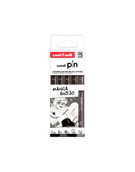 Rotulador uniball pin manga shojo color negro blister de 5 unidades