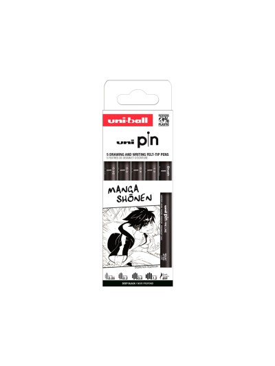 Rotulador uniball pin manga shonen color negro blister de 5 unidades