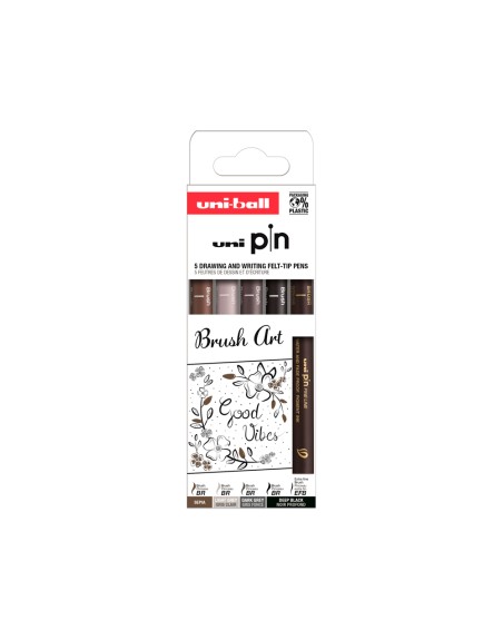 Rotulador uniball pin punta pincel flexible blister de 5 unidades colores surtidos