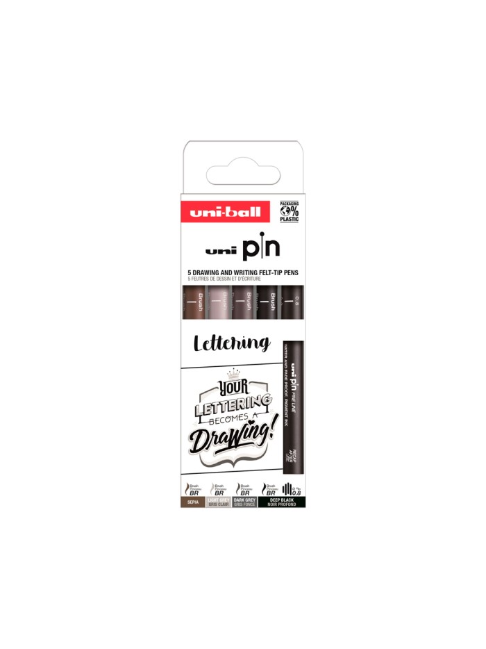 Rotulador uniball pin lettering blister de 5 unidades colores surtidos Rotulador uniball pin lettering blister de 5 unidades colores surtidos
