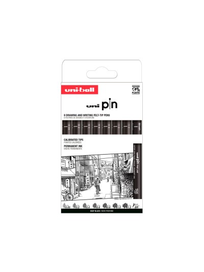 Rotulador uniball pin calibrado micrometrico clasico ii color negro blister de 8 unidades