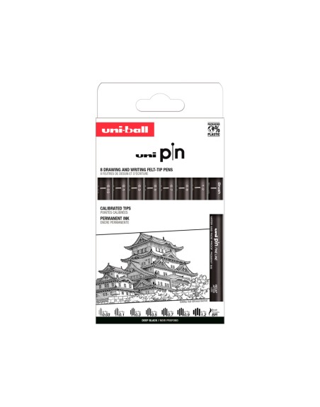 Rotulador uniball pin calibrado micrometrico clasico i color negro blister de 8 unidades