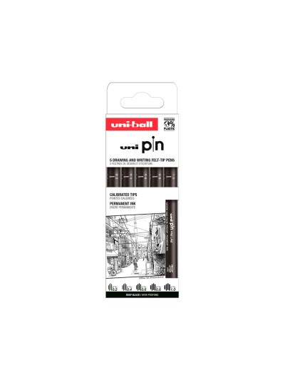 Rotulador uniball pin calibrado micrometrico clasico ii color negro blister de 5 unidades
