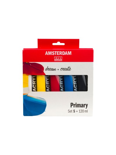 Pintura acrilica amsterdam bote 120 ml caja de 5 unidades colores basicos surtidos