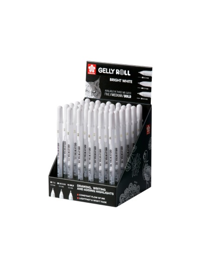Rotulador sakura gel gelly roll gel color blanco expositor de 36 unidades surtidas 05 mm 08 mm y 10 mm