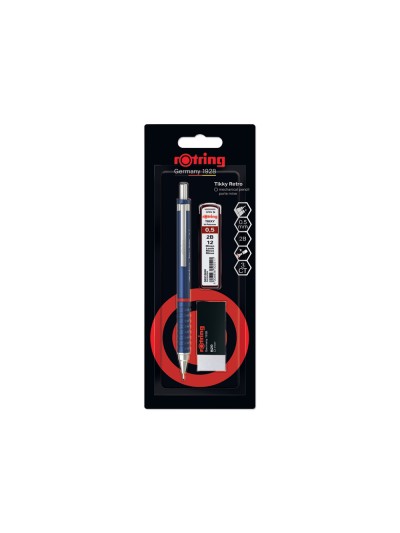 Set portaminas rotring tikky 0,5 mm color azul + 12 minas hb + goma de borrar b20