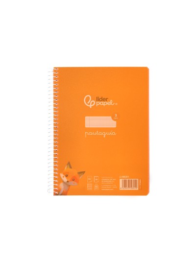 Cuaderno espiral liderpapel din a5 pautaguia tapa plastico 80h 90gr cuadro pautado 3mm color naranja